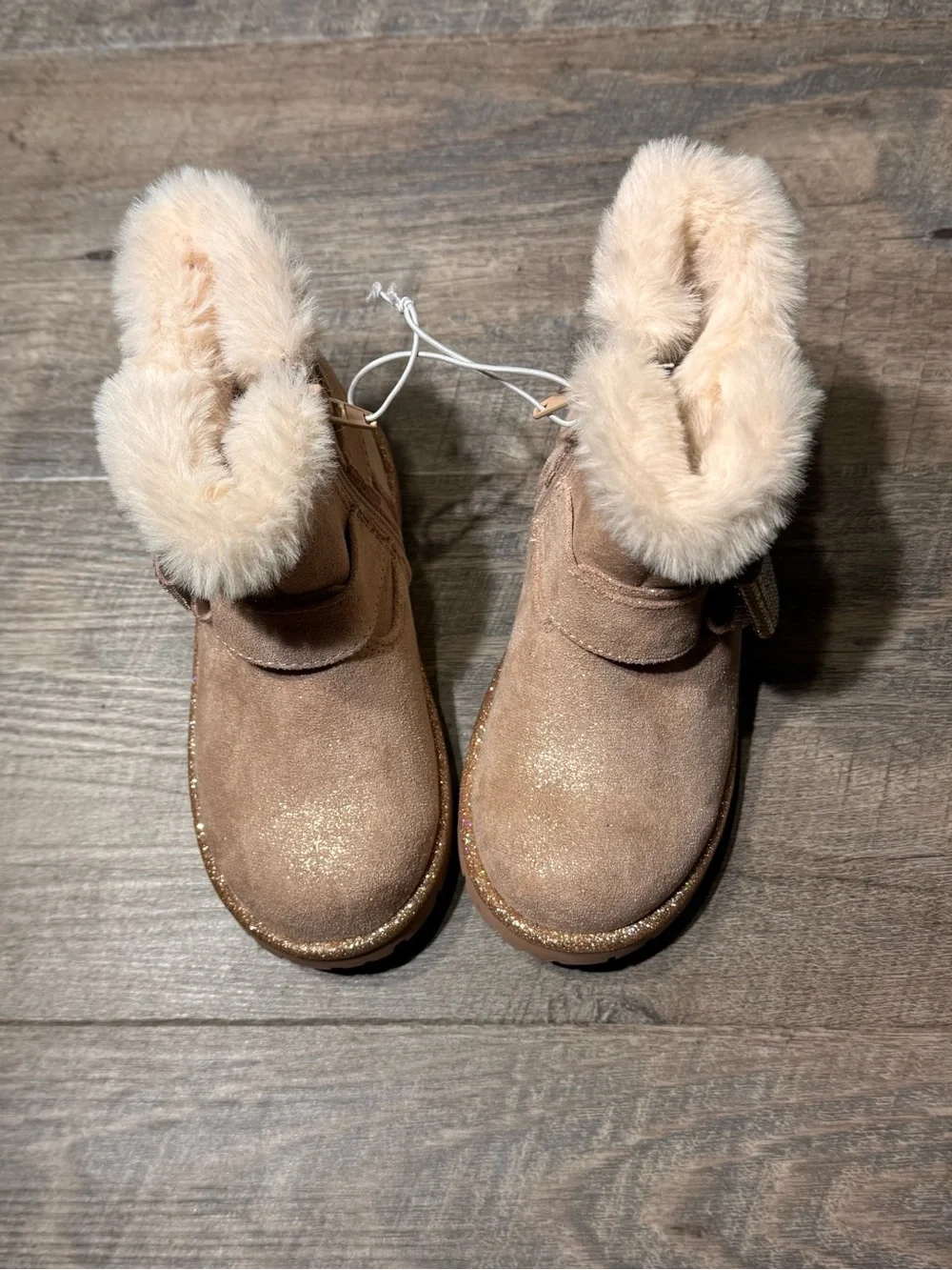 Rose Gold Glitter Faux-Fur Bow Ankle Boots